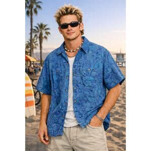 Vintage 90s Y2K Patterned Short Sleeve Button Down Shirt Size Medium Wrapsody